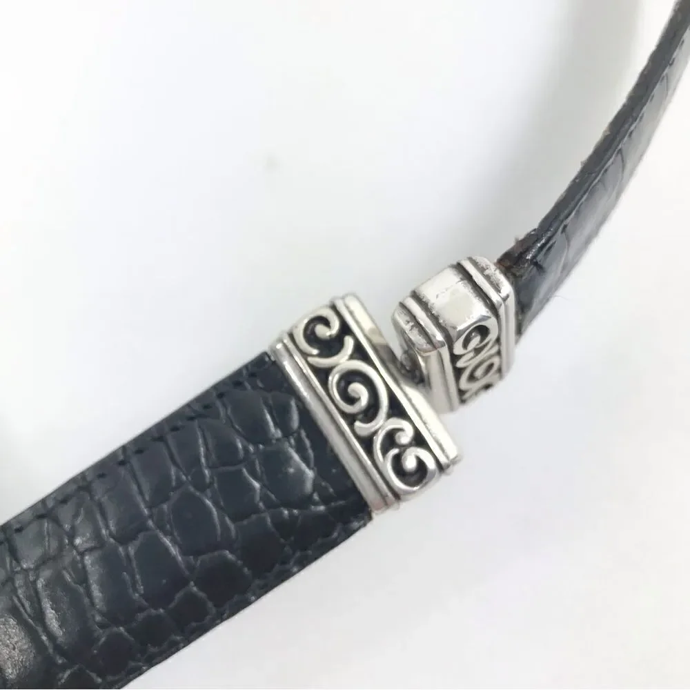 Brighton Black Brown Reptile Embossed Silver Scroll Hardware Reversible Belt